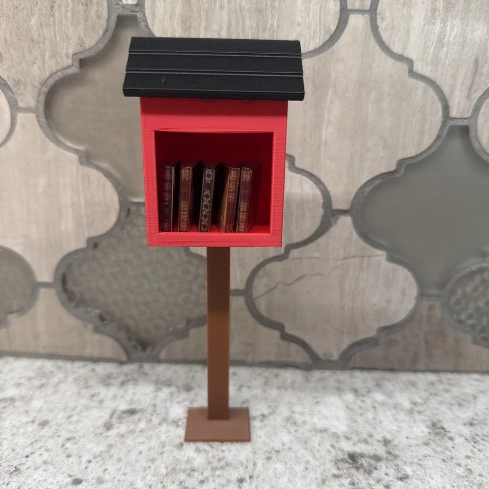 Miniature Free Little Library With Books Dollhouse Minis Trinket Tray Display